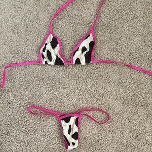 Pink and Black Cow Print Bikini Set